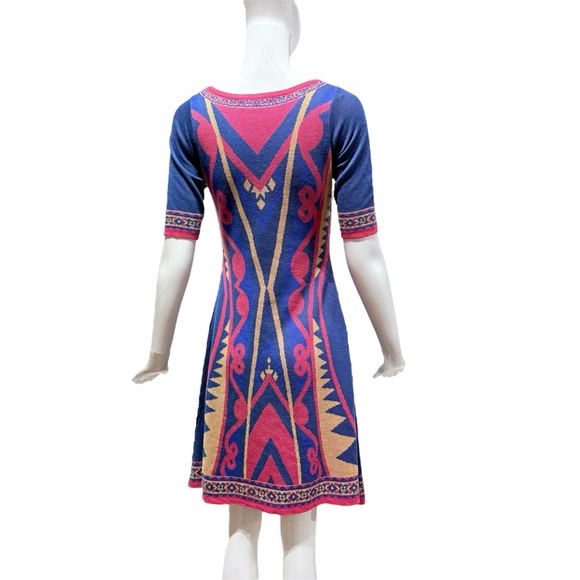 FLYING TOMATO Blue Pink Geometric Bohemian Bodycon A-line Pullover Dress Size M - Picture 4 of 16